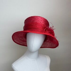 90s Vintage D. Meucci Red Italian Women's Straw Derby Hat